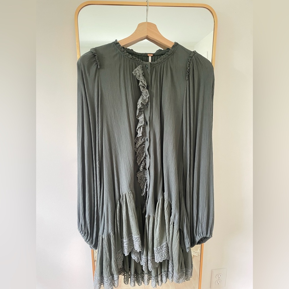 Free People Jeanette Lace Victorian Ruffles Tunic Top (or Tunic Dress) - Green